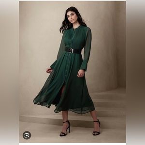 Banana Republic Factory Pleated Maxi Shirtdress New Hunter Green